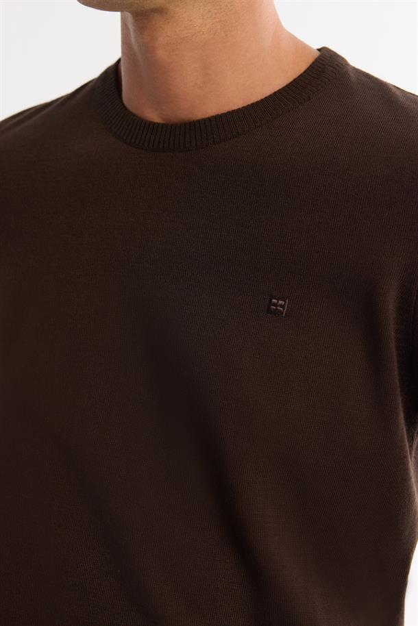 Kahverengi Bisiklet Yaka Tüylenmeyen Triko Kazak