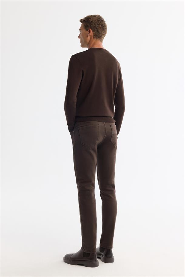 Kahverengi Bisiklet Yaka Tüylenmeyen Triko Kazak