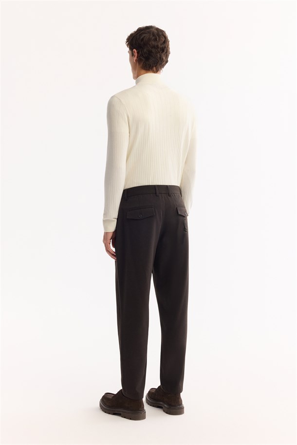 Brown Classic Waist Wool Blend Soft Touch Pants