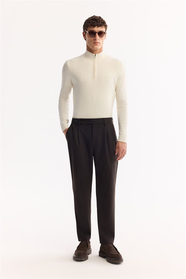 Brown Classic Waist Wool Blend Soft Touch Pants