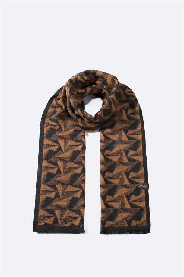 Kahverengi Viskon Karışımlı Püsküllü Desenli Şal
