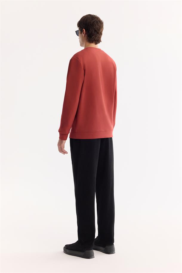 Kiremit Bisiklet Yaka Kolay Ütülenen Bi-Stretch Baskılı Sweatshirt