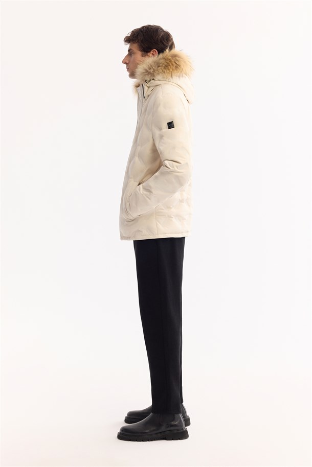 Off White Hooded 100% Down Water Repellent Puffer Jacket Resistant to -10°C