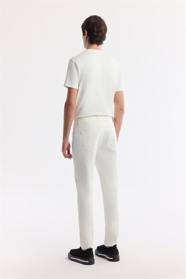 Kırık Beyaz Klasik Bel Soft Touch Pamuklu Pantolon