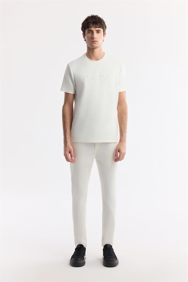 Kırık Beyaz Klasik Bel Soft Touch Pamuklu Pantolon