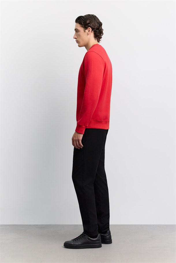 Kırmızı Bisiklet Yaka 3 İplik Şardonlu -5 Dereceye Dayanıklı Sweatshirt