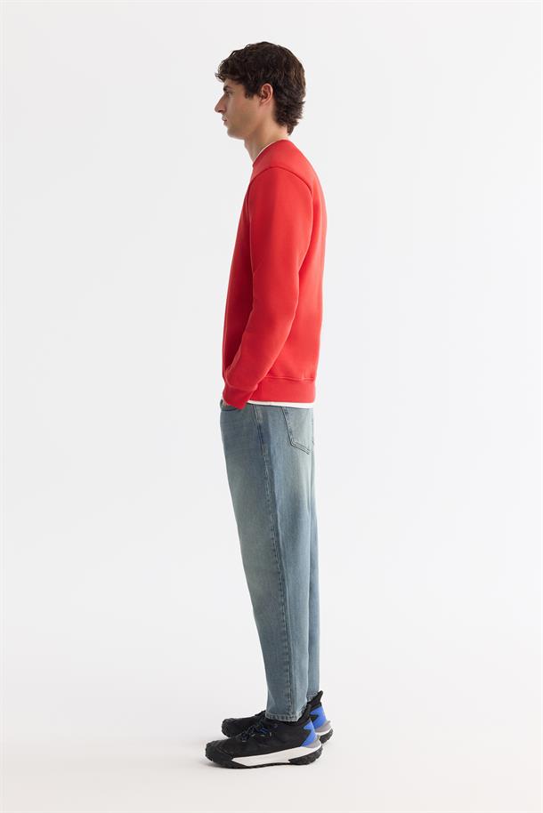 Kırmızı Bisiklet Yaka Şardonlu Kolay Ütülenen Baskılı Sweatshirt