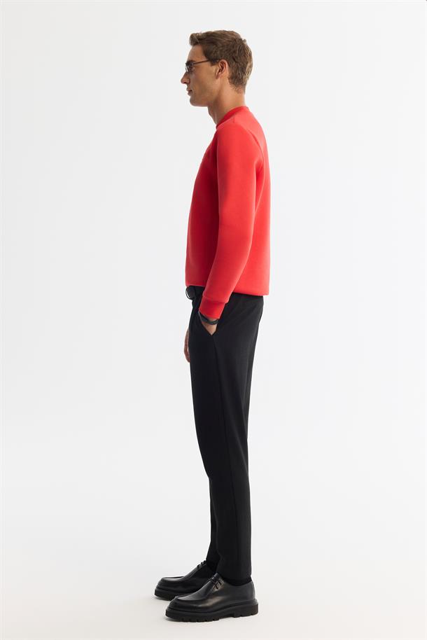 Kırmızı Bisiklet Yaka 3 İplik Şardonlu Baskılı Sweatshirt