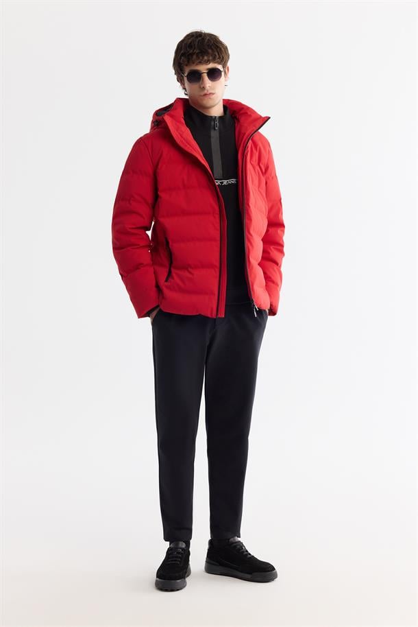 Red Water Repellent Goose Down Puffer Jacket