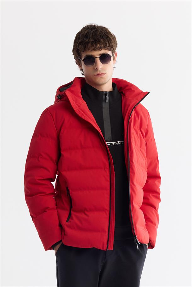 Red Water Repellent Goose Down Puffer Jacket