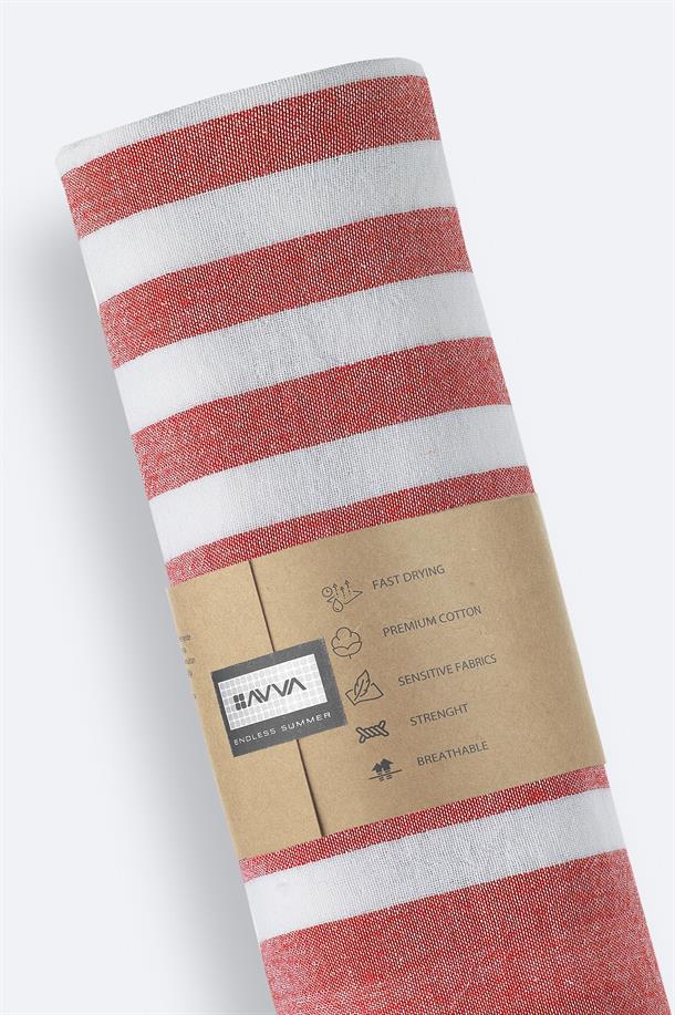 Kırmızı Çizgili %100 Pamuk Peştemal