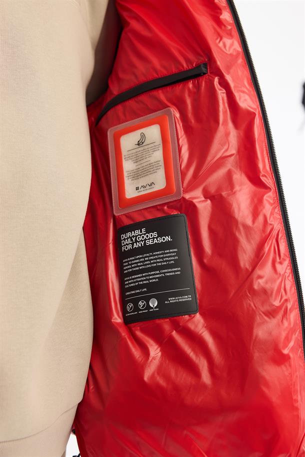 Red Windproof Hooded Puffer Jacket