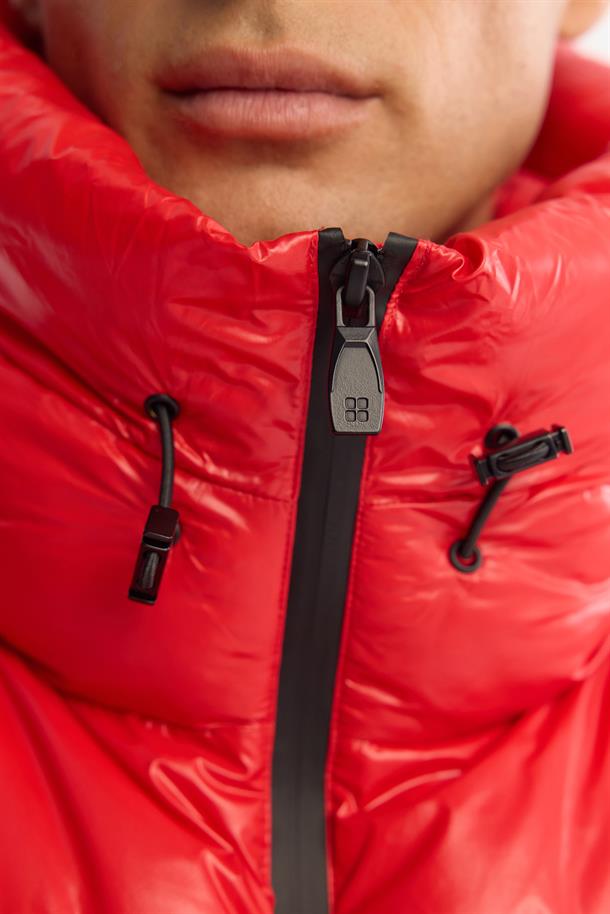 Red Windproof Hooded Puffer Jacket