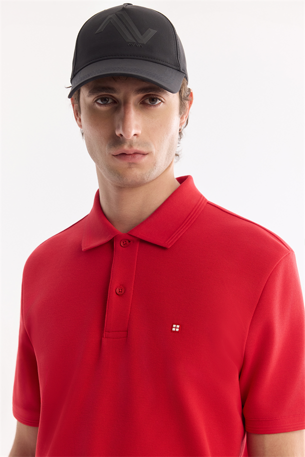 Kırmızı Kıvrılmaz Polo Yaka %100 Pamuk Basic T-Shirt