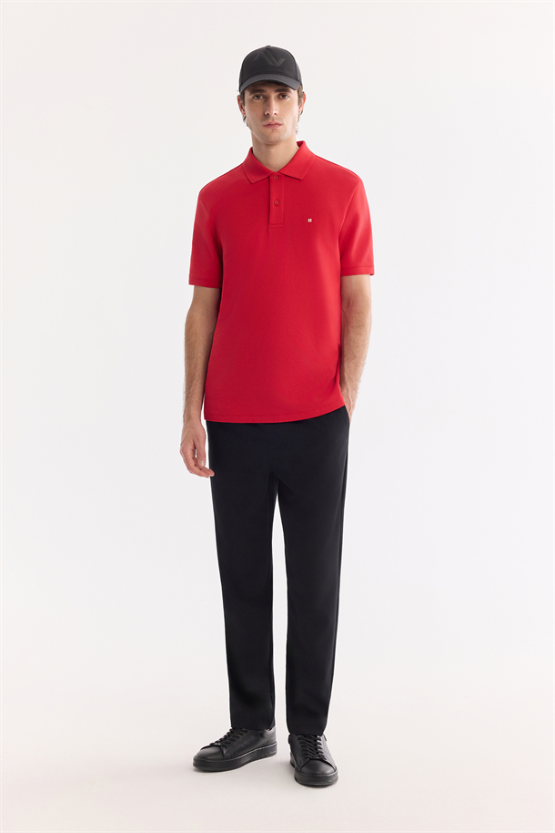 Kırmızı Kıvrılmaz Polo Yaka %100 Pamuk Basic T-Shirt
