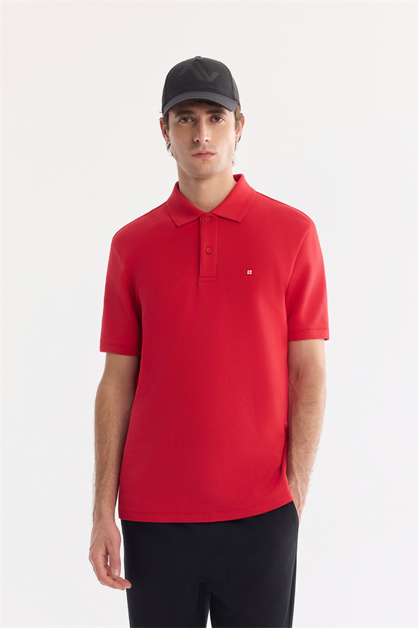 Kırmızı Kıvrılmaz Polo Yaka %100 Pamuk Basic T-Shirt