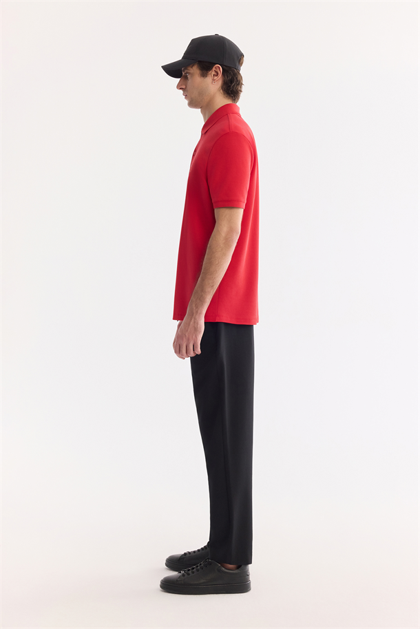 Kırmızı Kıvrılmaz Polo Yaka %100 Pamuk Basic T-Shirt