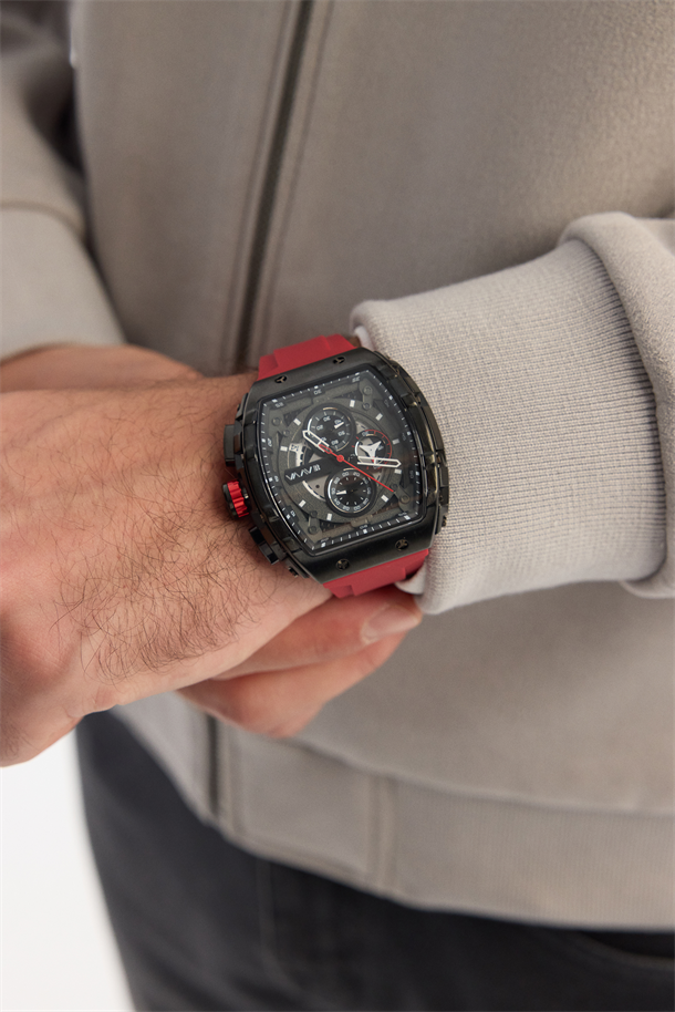 Kırmızı Silikon Kutulu Saat