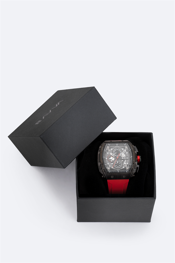 Kırmızı Silikon Kutulu Saat