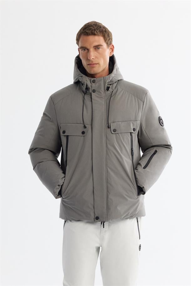 Dark Grey Hooded Goose Down Jacket
