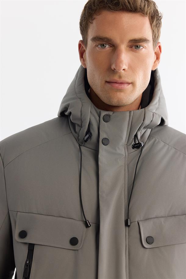Dark Grey Hooded Goose Down Jacket