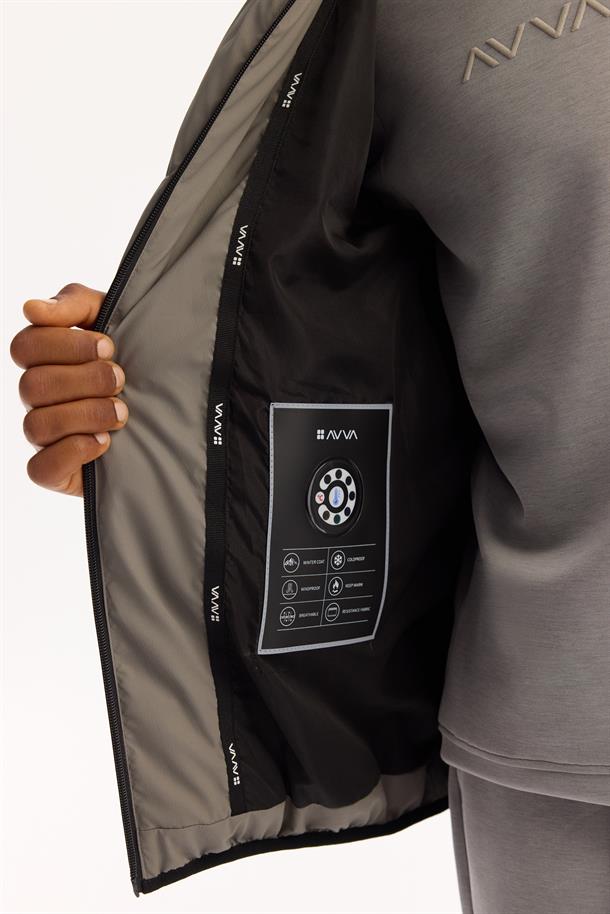 Dark Grey Hooded Water Repellent Puffer Jacket Resistant to -10°C