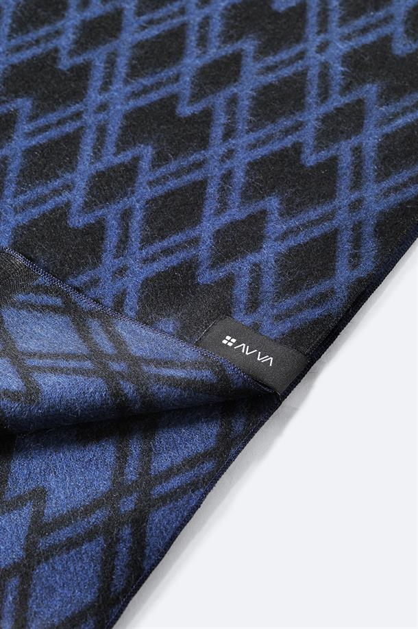 Koyu Lacivert Viskon Karışımlı Püsküllü Desenli Şal