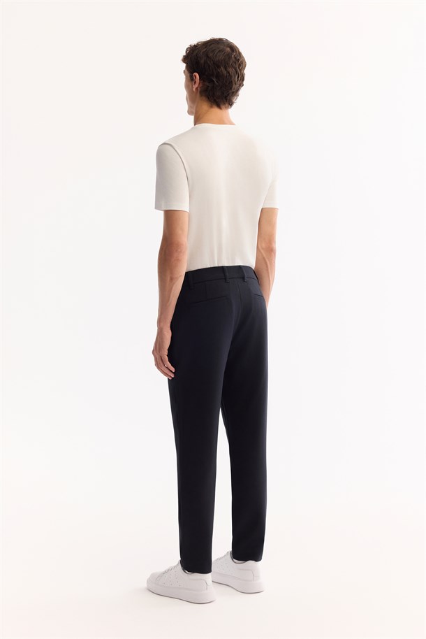 Dark Navy Side Elastic Easy-Iron Pants