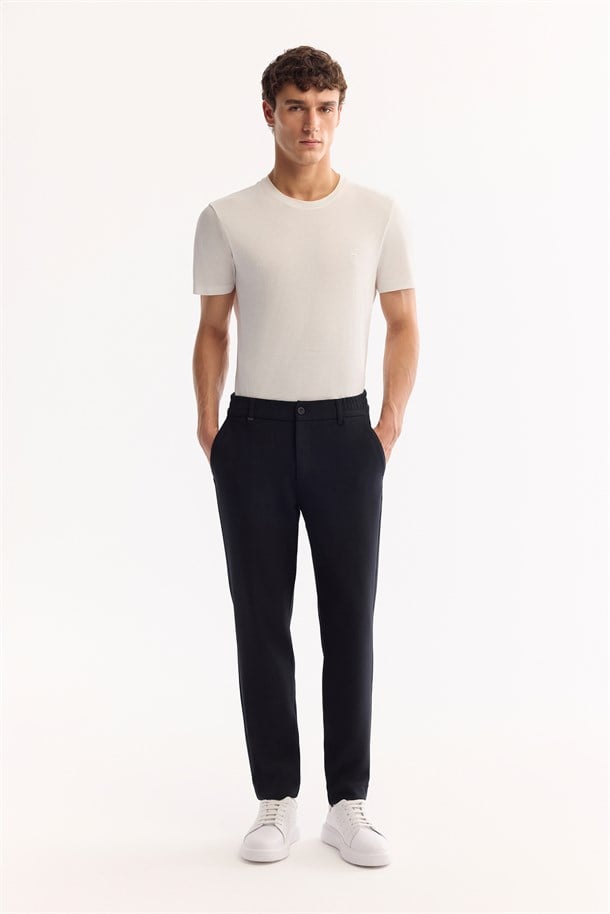 Dark Navy Side Elastic Easy-Iron Pants