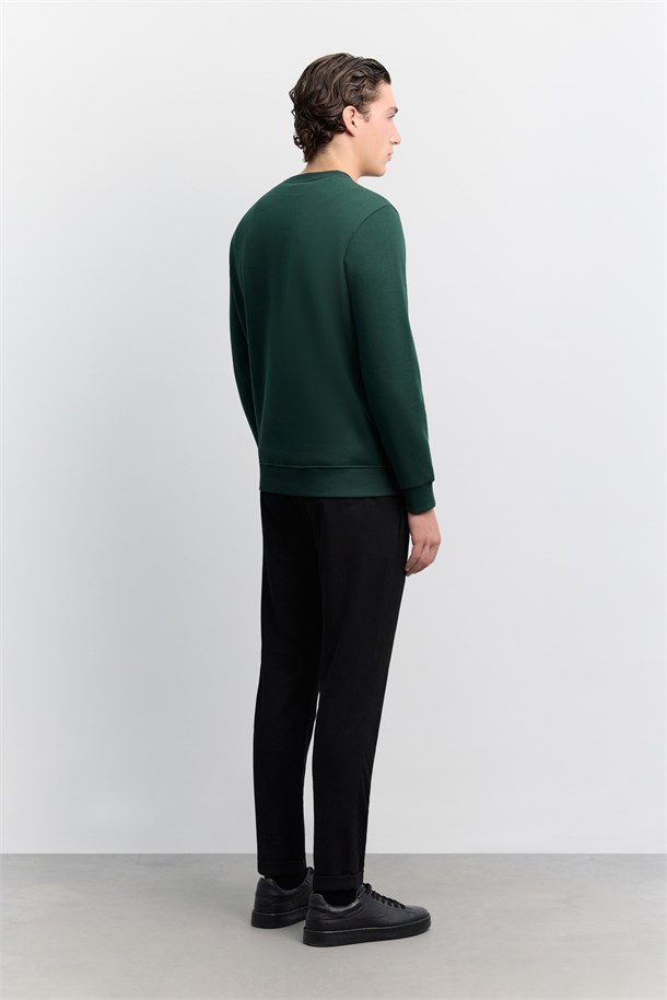 Koyu Yeşil Bisiklet Yaka 3 İplik Şardonlu -5 Dereceye Dayanıklı Sweatshirt