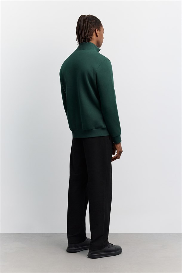 Koyu Yeşil Dik Yaka Fermuarlı -5 Dereceye Dayanıklı Sweatshirt
