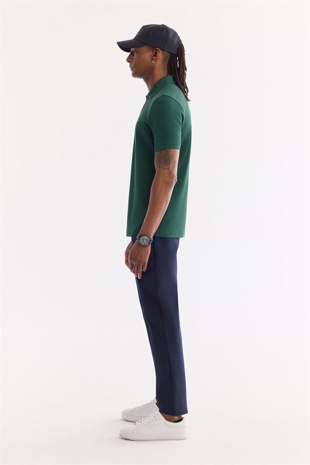 Koyu Yeşil Kıvrılmaz Polo Yaka %100 Pamuk Basic T-Shirt