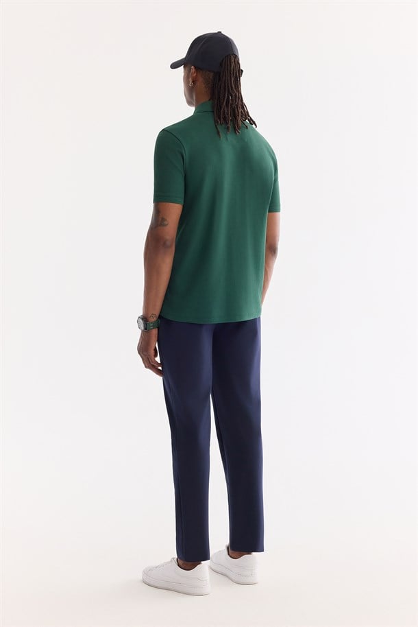 Koyu Yeşil Kıvrılmaz Polo Yaka %100 Pamuk Basic T-Shirt