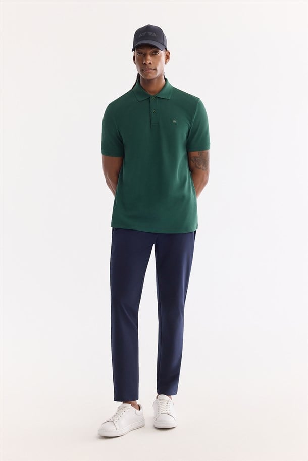 Koyu Yeşil Kıvrılmaz Polo Yaka %100 Pamuk Basic T-Shirt