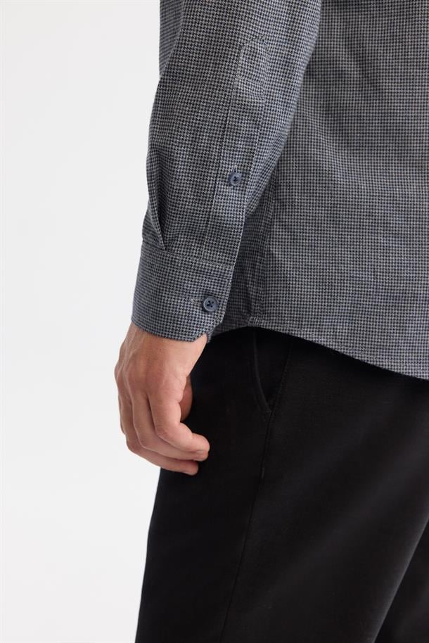 Lacivert Düğmeli Yaka %100 Pamuk Flanel Gömlek