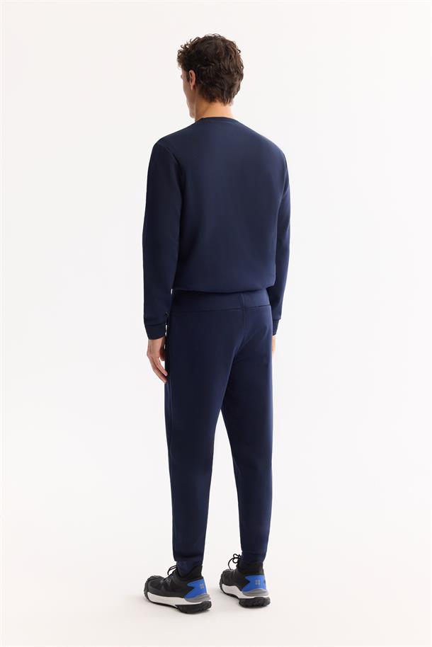 Lacivert Beli Lastikli Bağcıklı Bi-Stretch Eşofman Altı