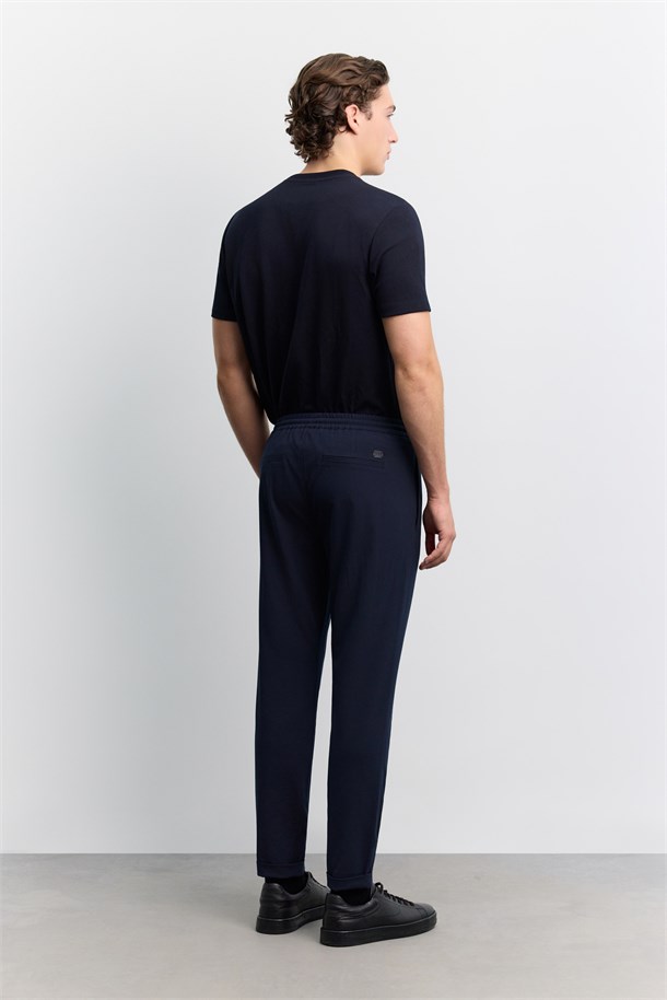 Lacivert Beli Lastikli Bağcıklı Duble Paça Jogger Pantolon