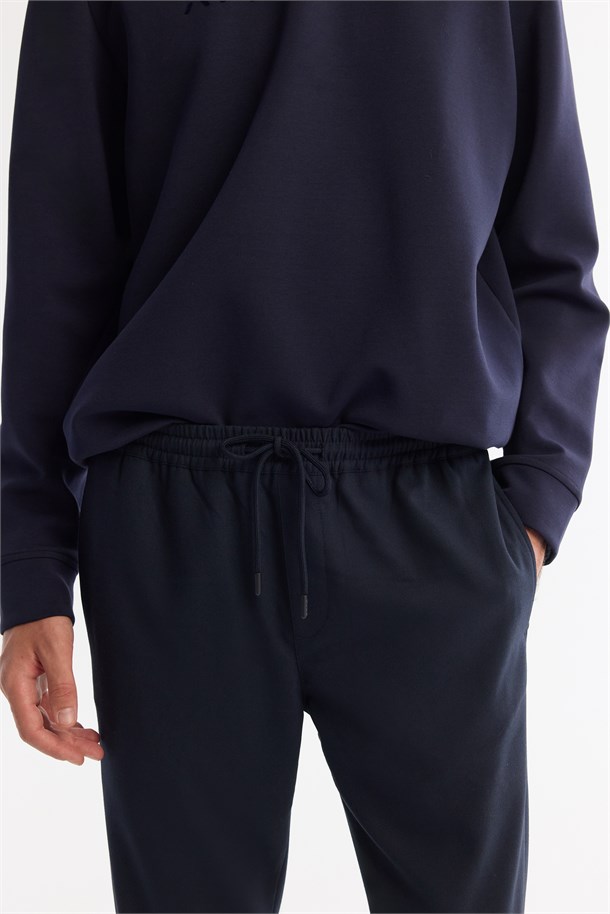 Lacivert Beli Lastikli Bağcıklı Duble Paça Jogger Pantolon