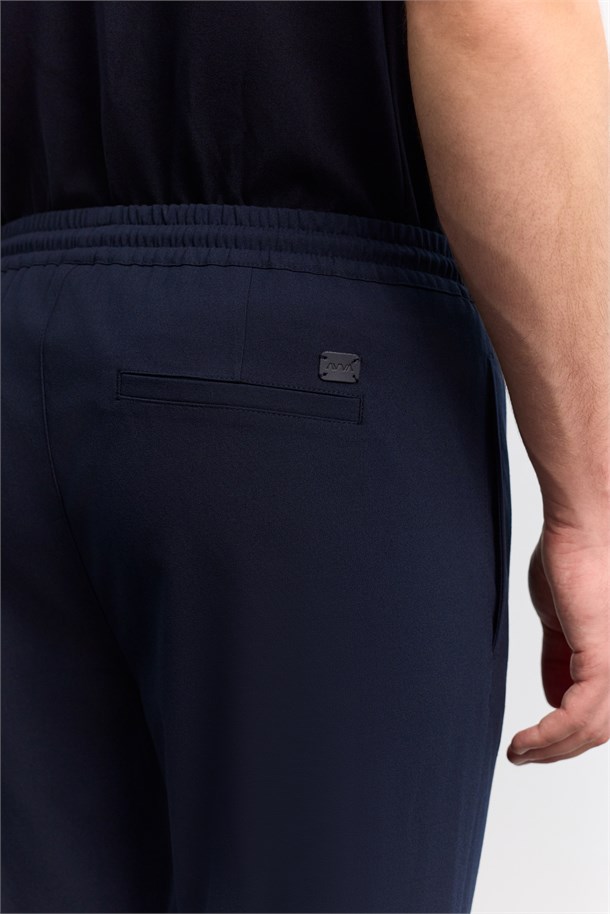 Lacivert Beli Lastikli Bağcıklı Duble Paça Jogger Pantolon
