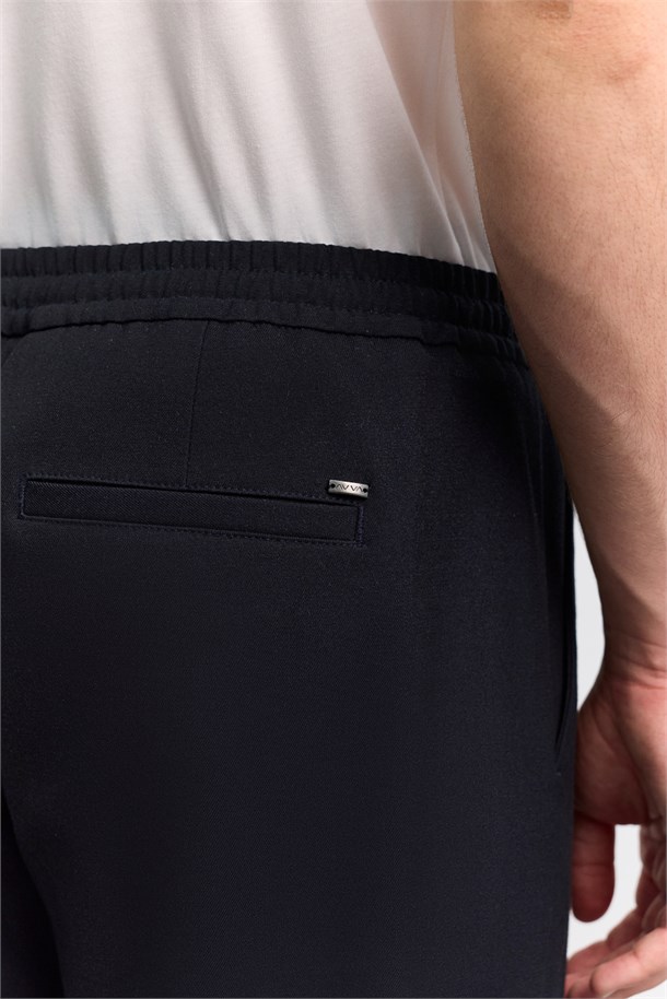 Lacivert Beli Lastikli Bağcıklı Jogger Relaxed Fit Pantolon