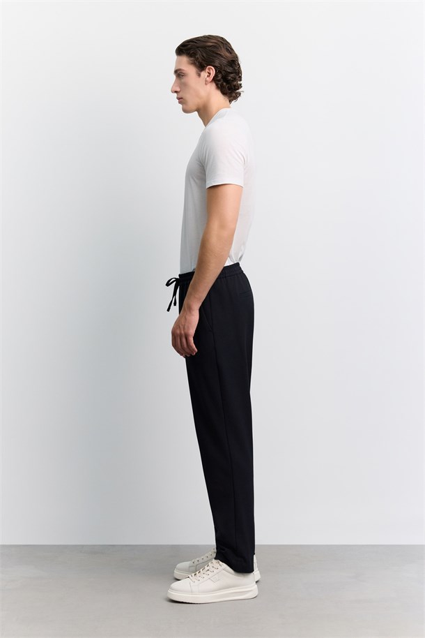 Lacivert Beli Lastikli Bağcıklı Jogger Relaxed Fit Pantolon