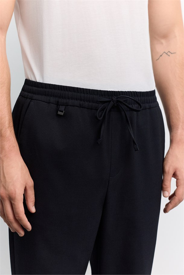 Lacivert Beli Lastikli Bağcıklı Jogger Relaxed Fit Pantolon