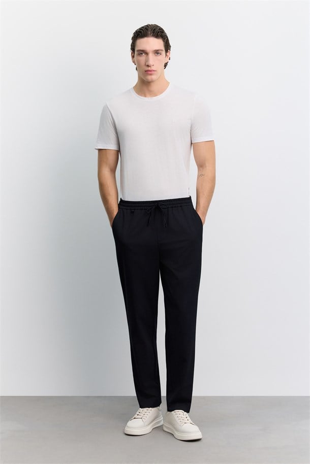 Lacivert Beli Lastikli Bağcıklı Jogger Relaxed Fit Pantolon