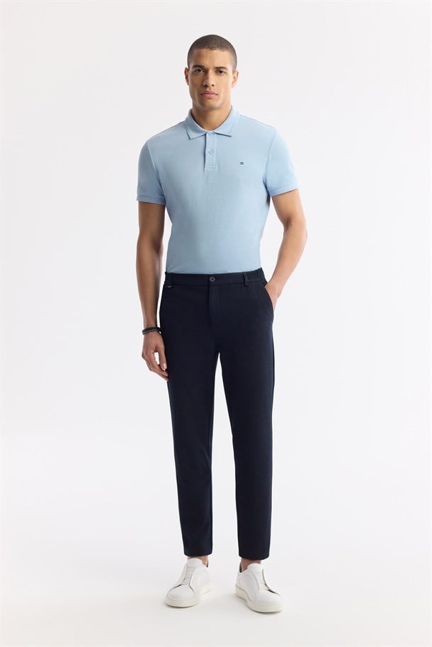 Lacivert Beli Lastikli Bi-Stretch Chino Pantolon