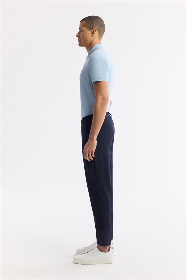 Lacivert Beli Lastikli Bi-Stretch Chino Pantolon