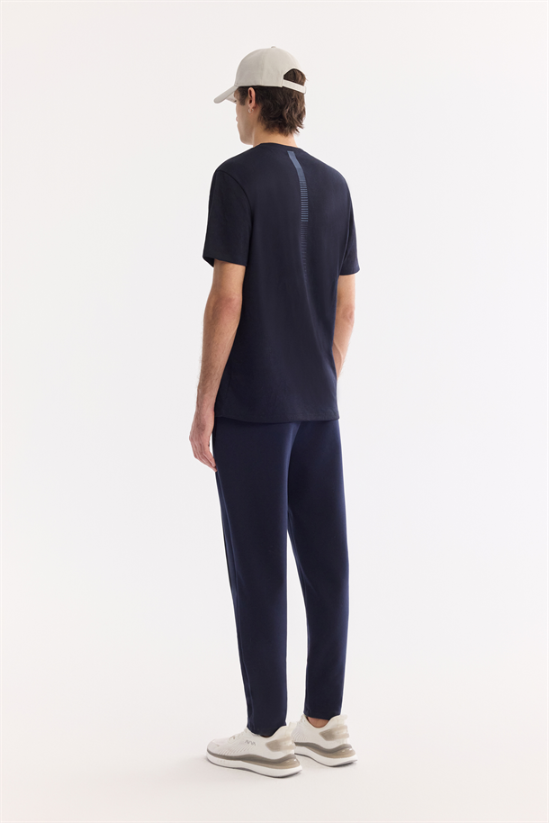 Lacivert Bisiklet Yaka Bi-Stretch Baskılı T-Shirt