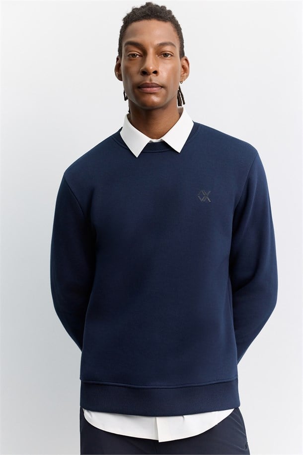Lacivert Bisiklet Yaka 3 İplik Şardonlu -5 Dereceye Dayanıklı Sweatshirt