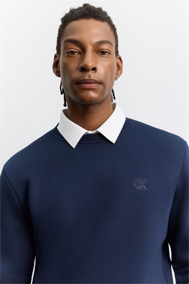 Lacivert Bisiklet Yaka 3 İplik Şardonlu -5 Dereceye Dayanıklı Sweatshirt