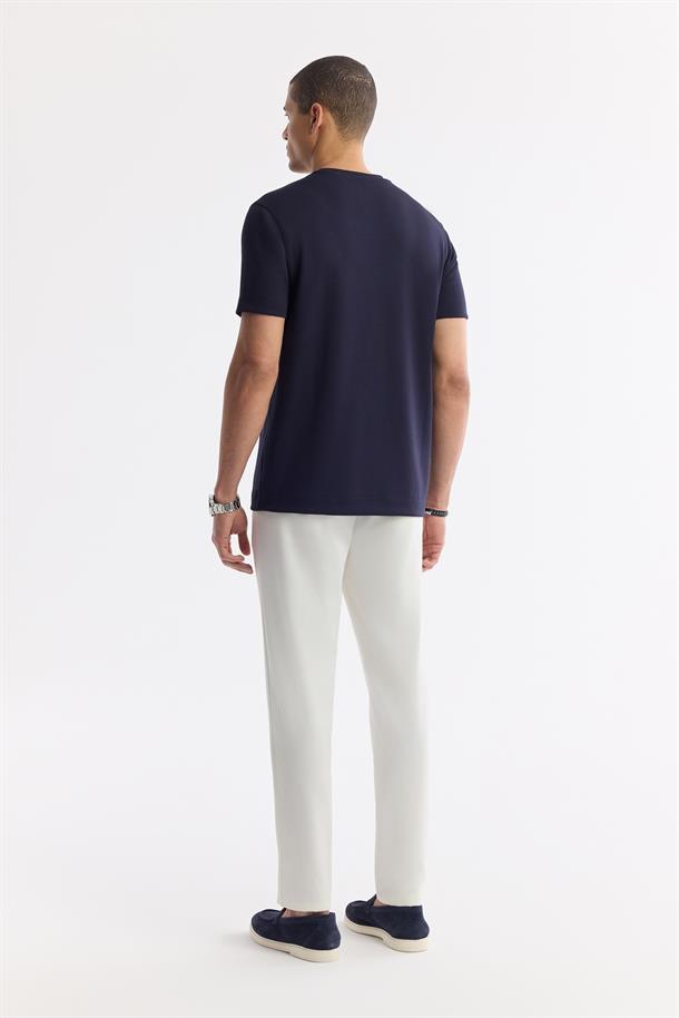 Lacivert Bisiklet Yaka Bi-Stretch İnterlok T-Shirt