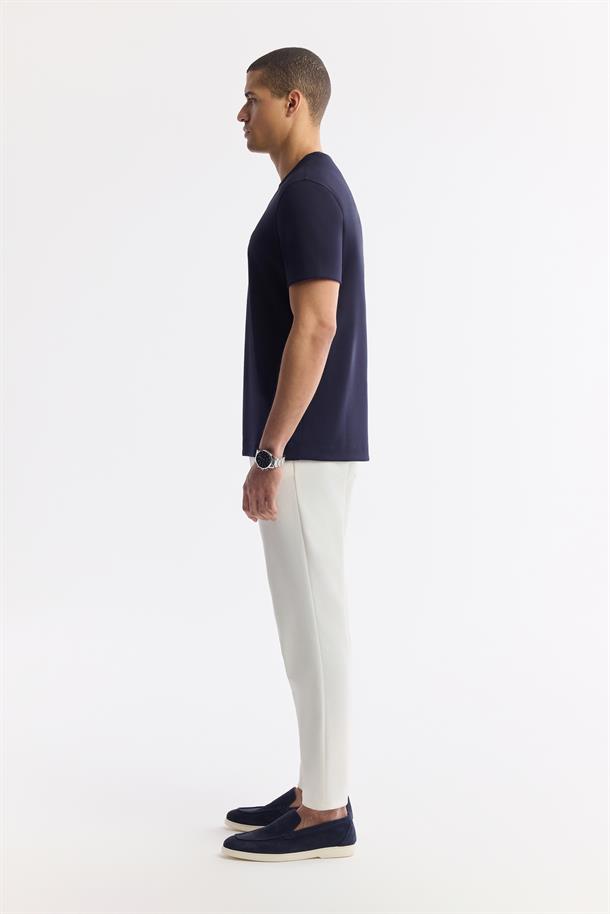 Lacivert Bisiklet Yaka Bi-Stretch İnterlok T-Shirt